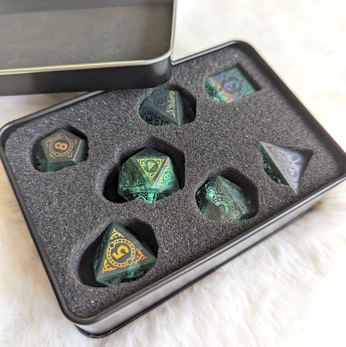 Summoner - Frosted Green Glass 7 Piece Dice Set