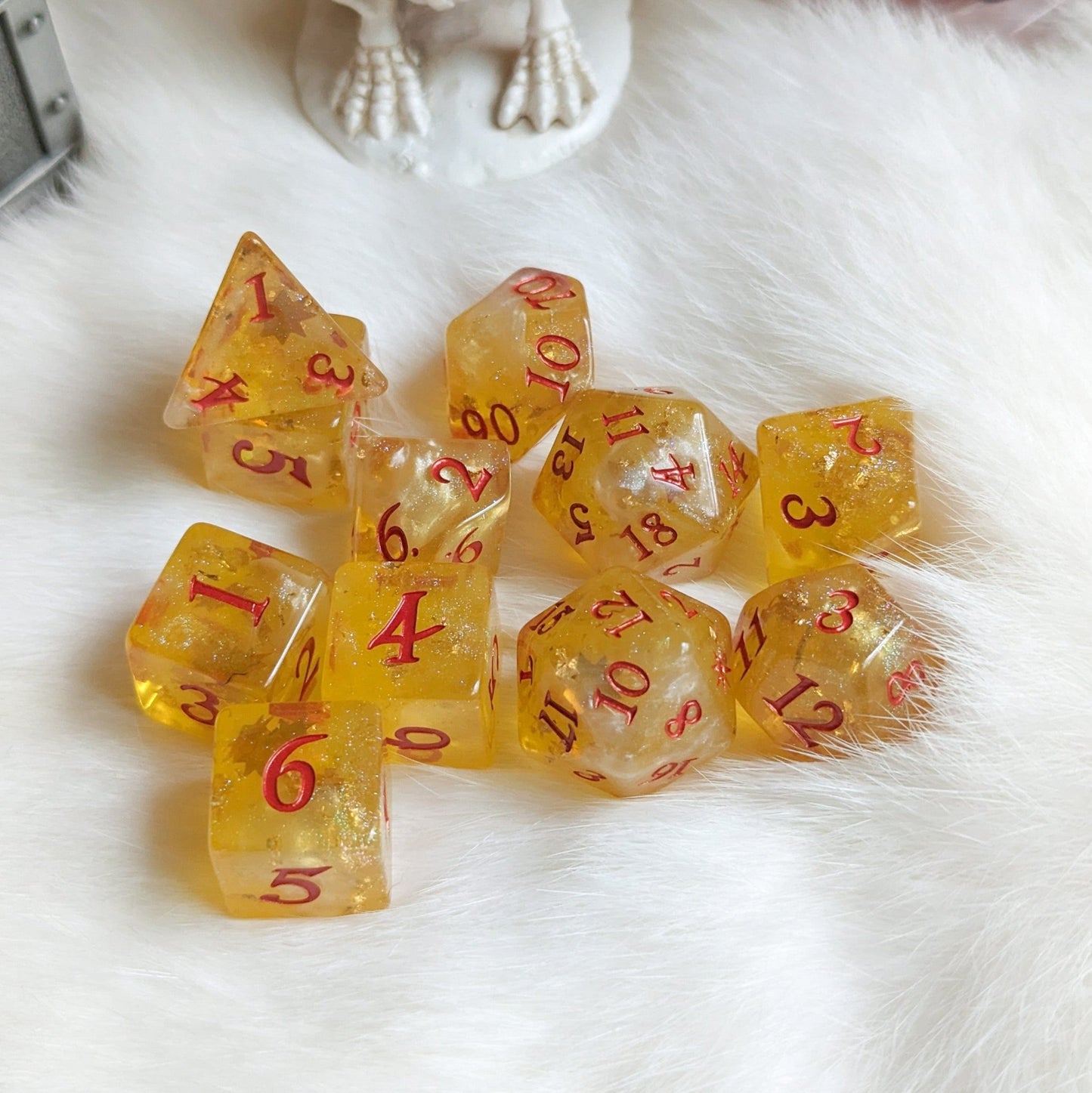 Sunbeam Dice Set – 8 and 12 - Piece Gold Celestial DnD Dice with Sun Design | Fennek & Finch - Fennek and Finch