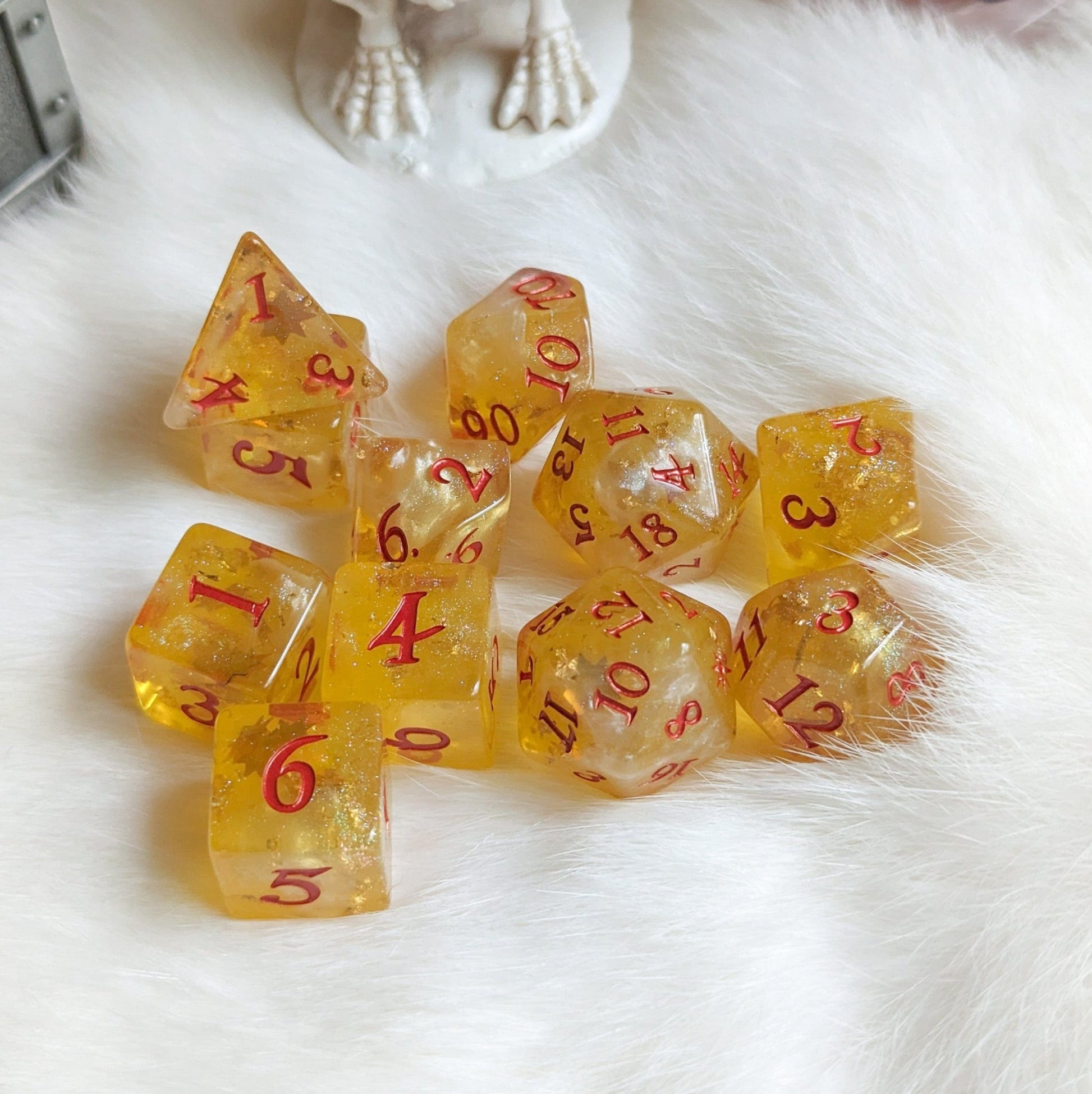 Sunbeam Dice Set – 8 and 12 - Piece Gold Celestial DnD Dice with Sun Design | Fennek & Finch - Fennek and Finch