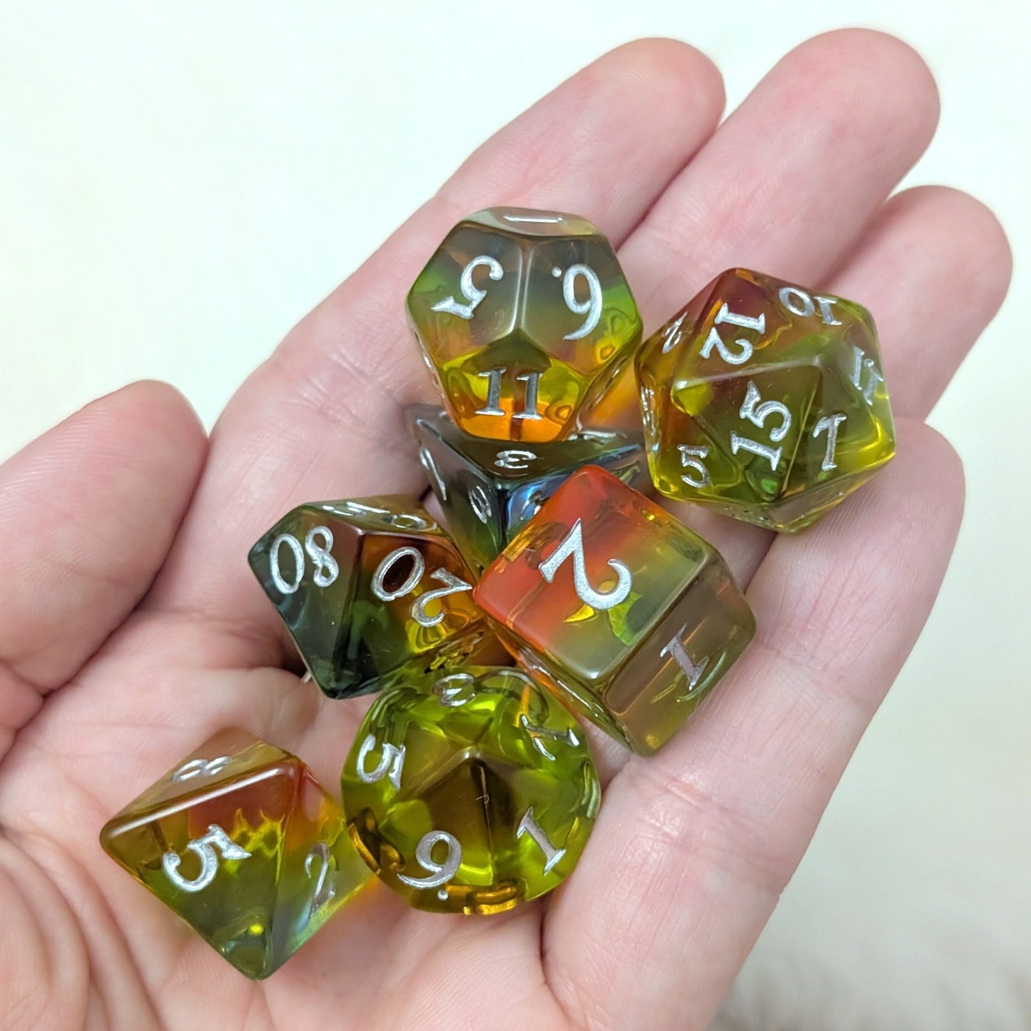 Sunrise Dice Set – 7-Piece Orange Yellow Gradient DnD Dice | Fennek & Finch Dice Sets & Games Fennek and Finch