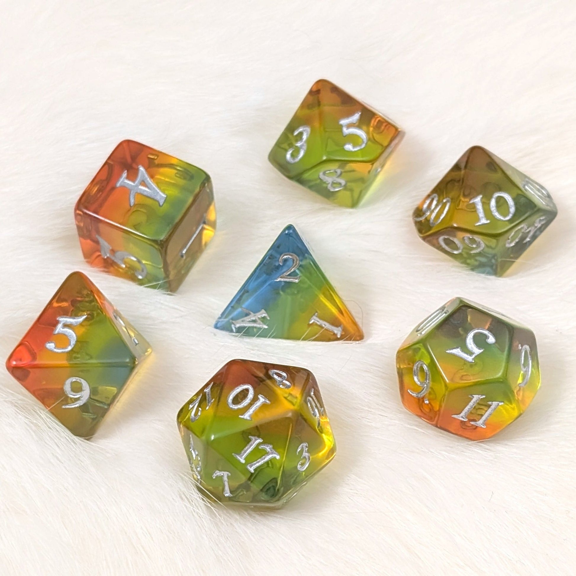 Sunrise Dice Set – 7-Piece Orange Yellow Gradient DnD Dice | Fennek & Finch Dice Sets & Games Fennek and Finch