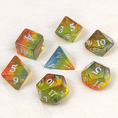 Sunrise Dice Set – 7-Piece Orange Yellow Gradient DnD Dice | Fennek & Finch Dice Sets & Games Fennek and Finch