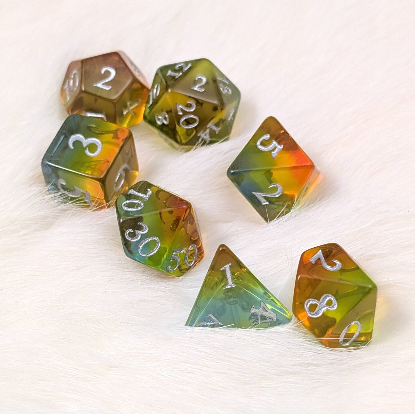 Sunrise Dice Set – 7-Piece Orange Yellow Gradient DnD Dice | Fennek & Finch Dice Sets & Games Fennek and Finch