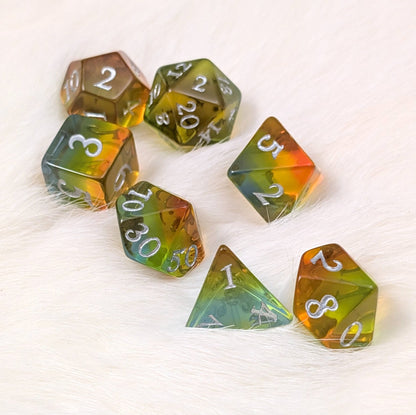 Sunrise Dice Set – 7-Piece Orange Yellow Gradient DnD Dice | Fennek & Finch Dice Sets & Games Fennek and Finch