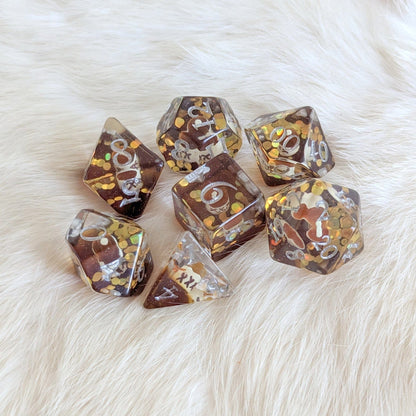 Tavern Quest Dice Set – 7 - Piece Brown Gold Coin DnD Dice | Fennek & Finch - Fennek and Finch