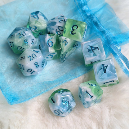 Tidecaller Dice Set – 7 and 11 - Piece Ocean Blue Green DnD Dice | Fennek & Finch - Fennek and Finch