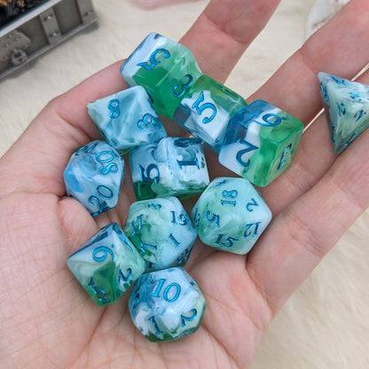 Tidecaller Dice Set – 7 and 11 - Piece Ocean Blue Green DnD Dice | Fennek & Finch - Fennek and Finch