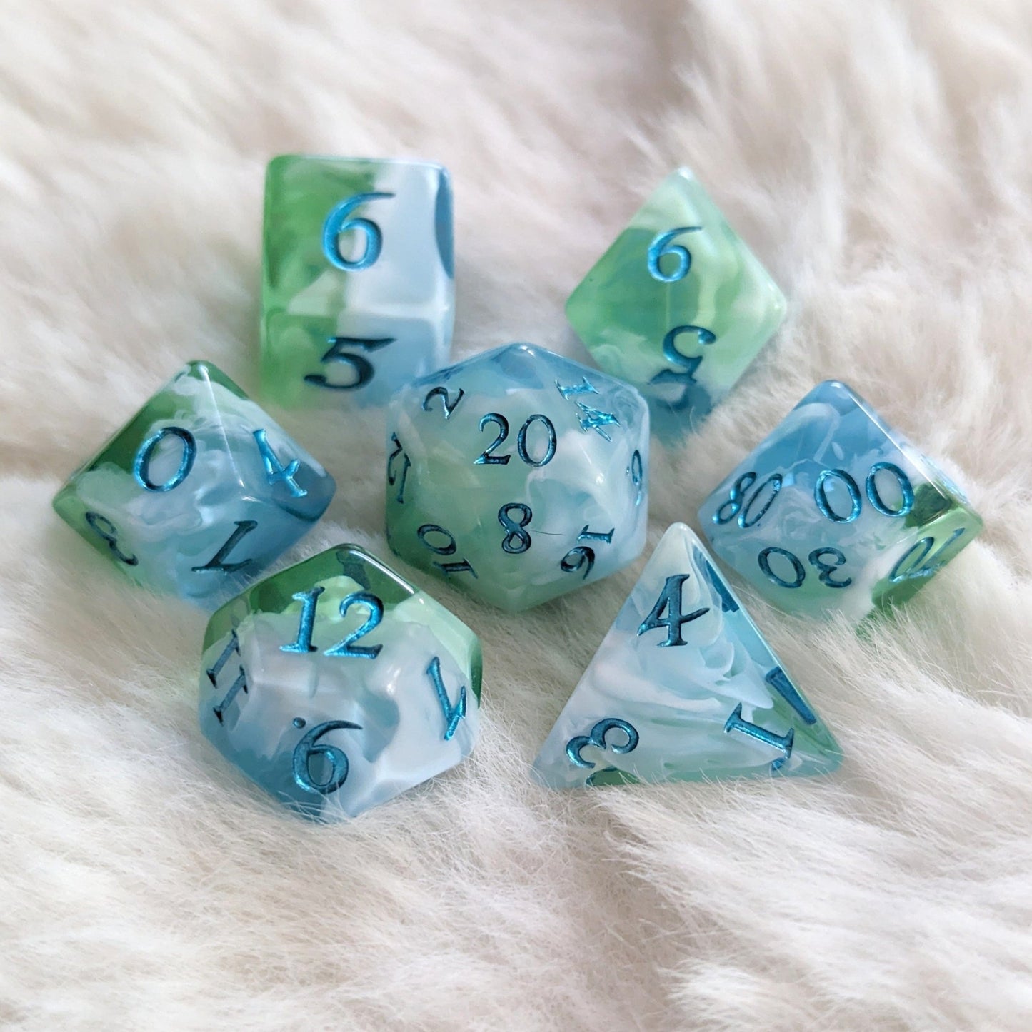Tidecaller Dice Set – 7 and 11 - Piece Ocean Blue Green DnD Dice | Fennek & Finch - Fennek and Finch