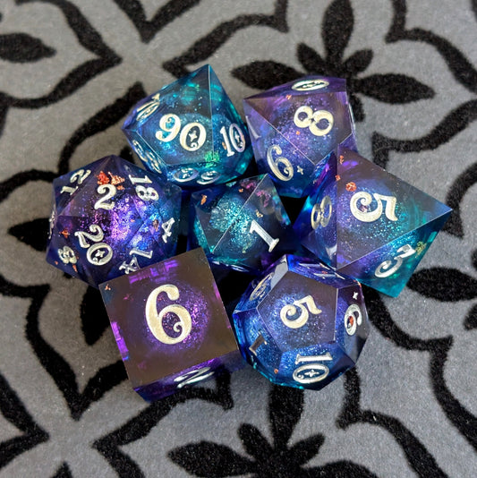 Twilight Liquid Core Dice Set – 7pc Sharp Edge with Crystal D4 - Fennek and Finch
