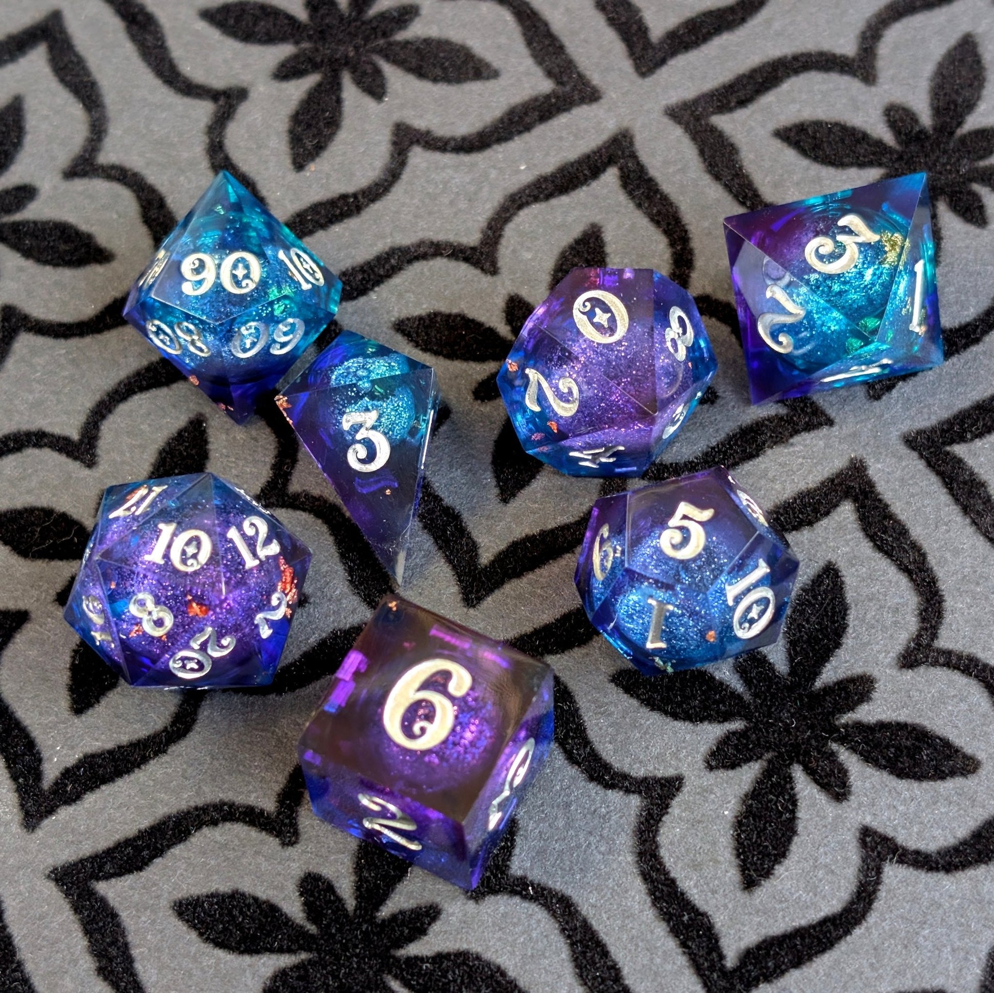 Twilight Liquid Core Dice Set – 7pc Sharp Edge with Crystal D4 - Fennek and Finch