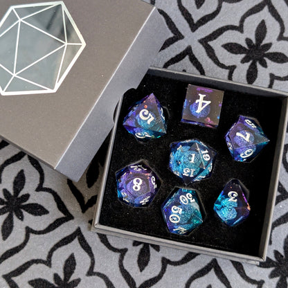 Twilight Liquid Core Dice Set – 7pc Sharp Edge with Crystal D4 - Fennek and Finch