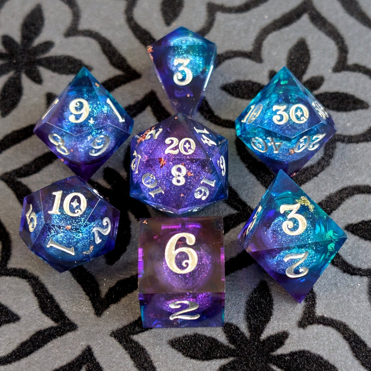 Twilight Liquid Core Dice Set – 7pc Sharp Edge with Crystal D4 - Fennek and Finch