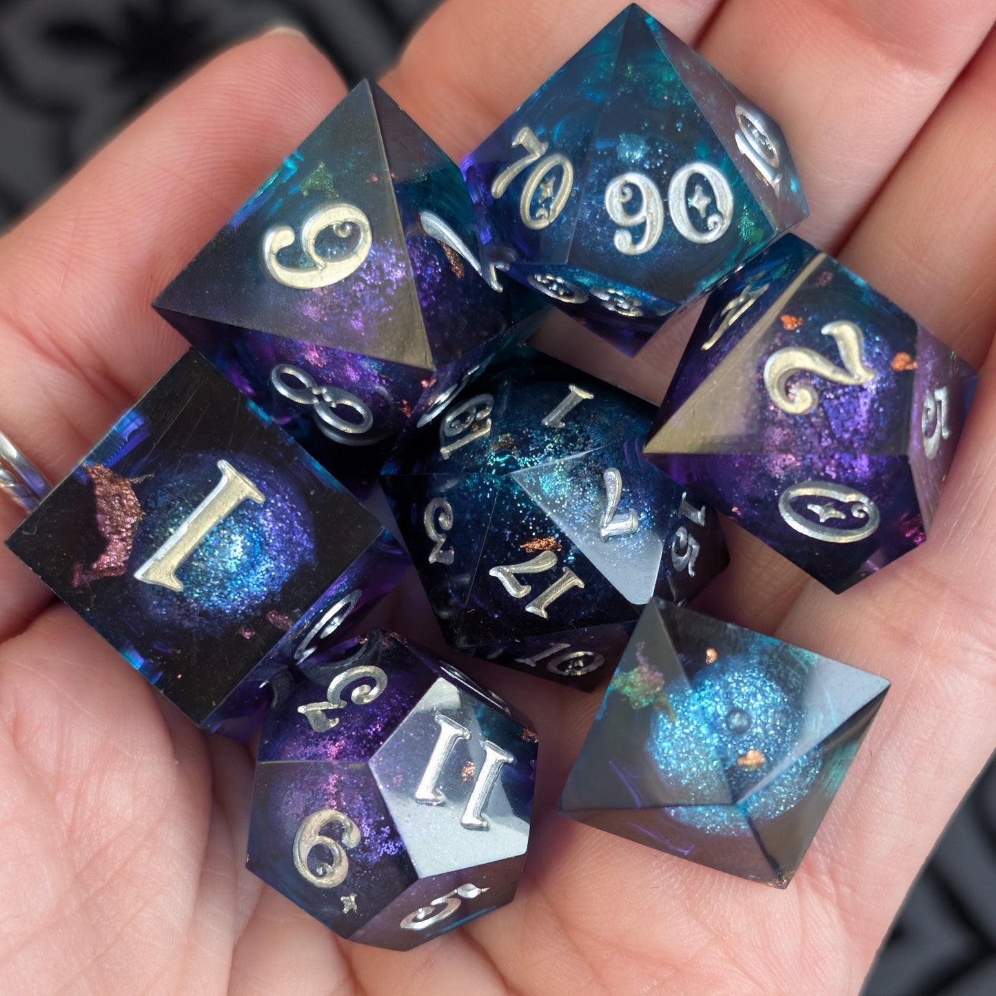 Twilight Liquid Core Dice Set – 7pc Sharp Edge with Crystal D4 - Fennek and Finch