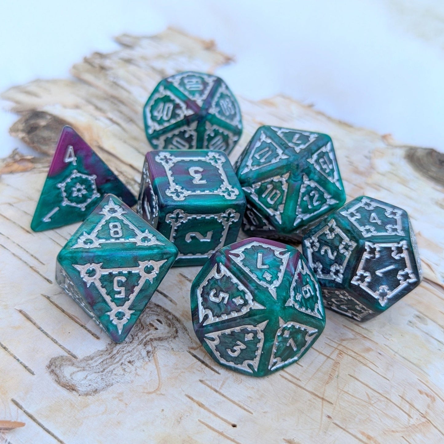 Underwater Castle Dice – Extra Large 7 - Piece Oversized DnD Dice Set - Fennek and Finch