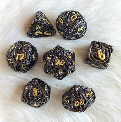 Vampire Skeleton Hollow Metal Dice Set – 7 - Piece Gothic Horror DnD Dice - Fennek and Finch