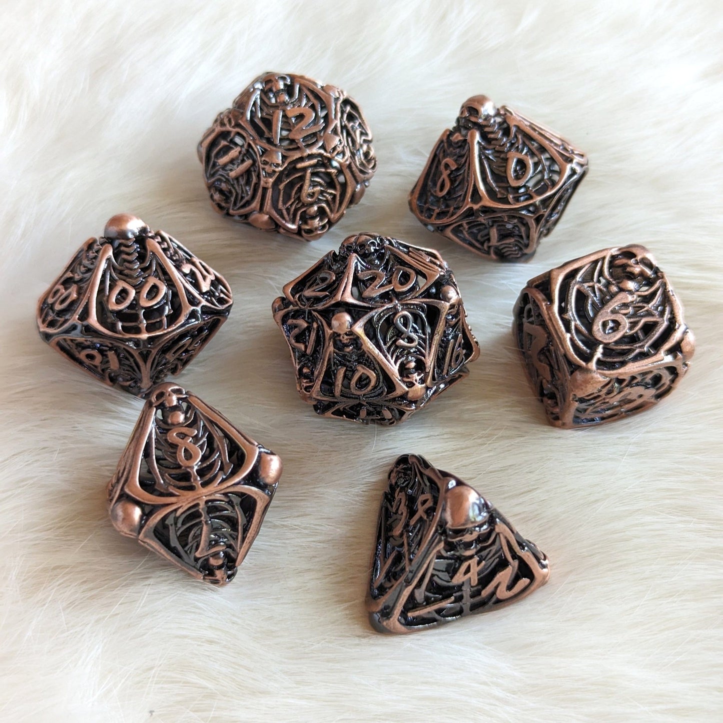 Vampire Skeleton Hollow Metal Dice Set – 7 - Piece Gothic Horror DnD Dice - Fennek and Finch