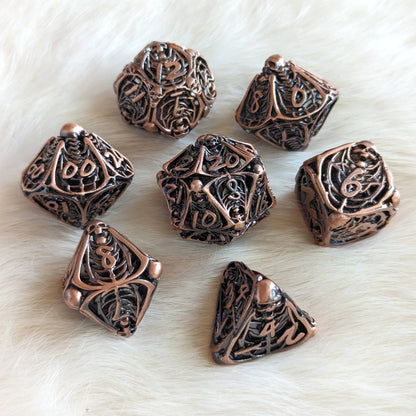 Vampire Skeleton Hollow Metal Dice Set – 7 - Piece Gothic Horror DnD Dice - Fennek and Finch