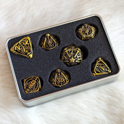 Vampire Skeleton Hollow Metal Dice Set – 7 - Piece Gothic Horror DnD Dice - Fennek and Finch