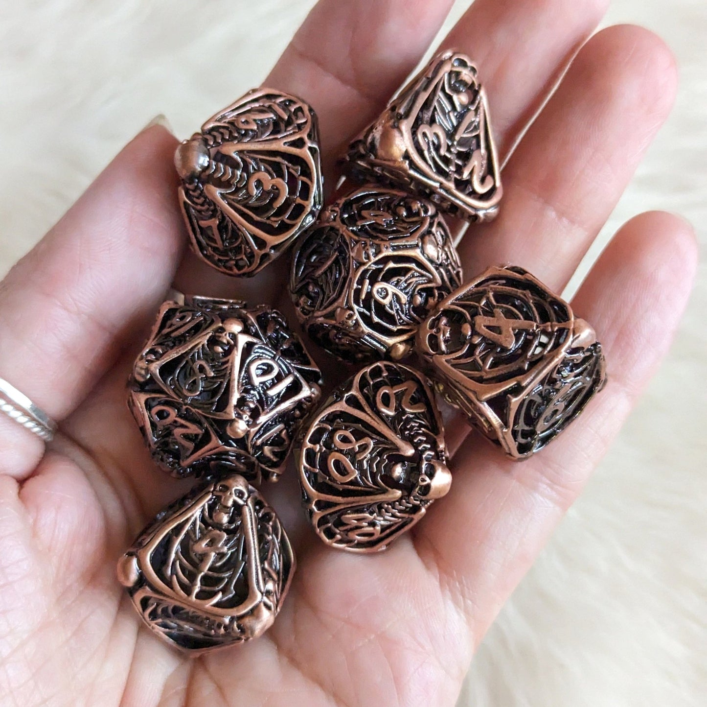 Vampire Skeleton Hollow Metal Dice Set – 7 - Piece Gothic Horror DnD Dice - Fennek and Finch