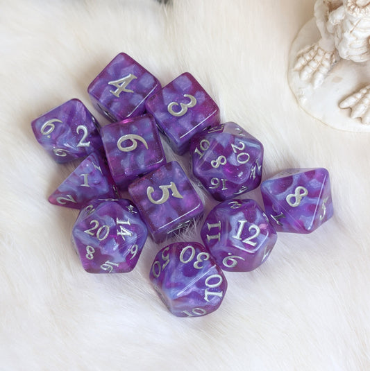 Witch Bolt - Fuchsia Purple Resin Dice Set (11 - Piece) - Fennek and Finch
