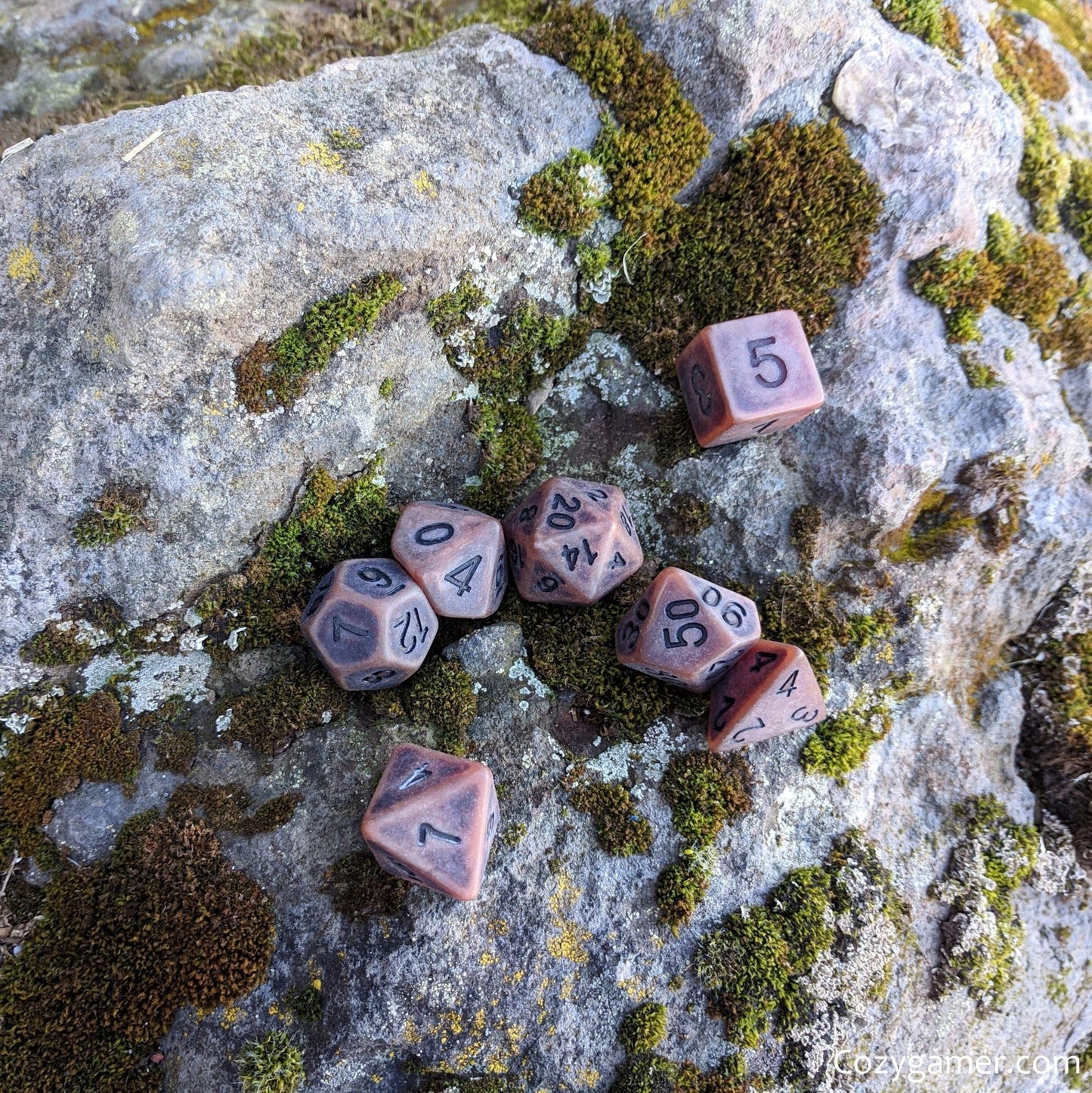Aged Leather Dice Set – 7-Piece Matte Brown Pastel Polished Resin DnD Dice Dice sets Fennek and Finch