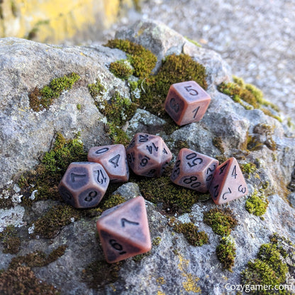 Aged Leather Dice Set – 7-Piece Matte Brown Pastel Polished Resin DnD Dice Dice sets Fennek and Finch