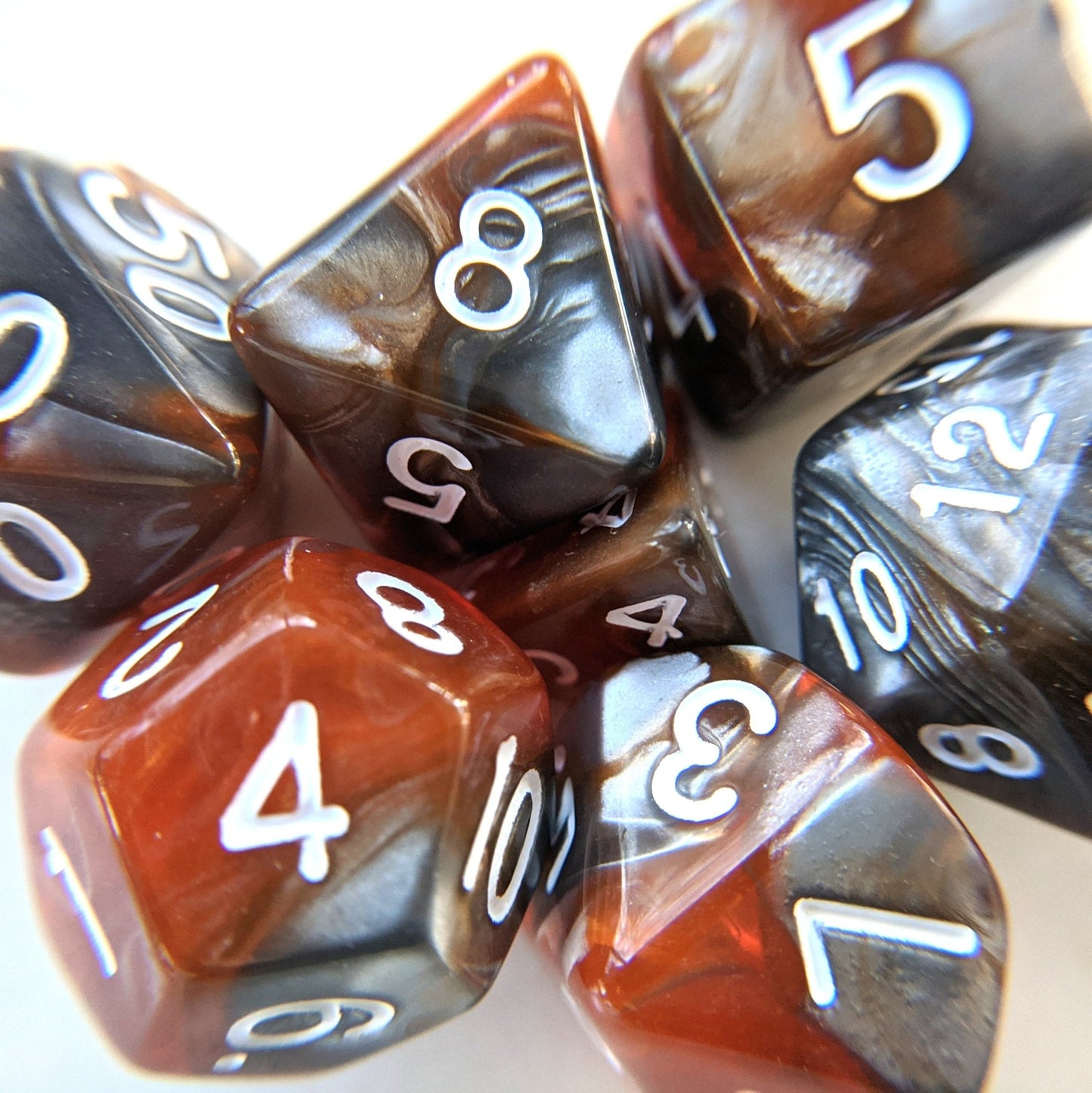 Amber Shard Dice Set – 7 - Piece Marbled Orange Yellow Acrylic DnD Dice - Fennek and Finch