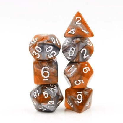 Amber Shard Dice Set – 7 - Piece Marbled Orange Yellow Acrylic DnD Dice - Fennek and Finch