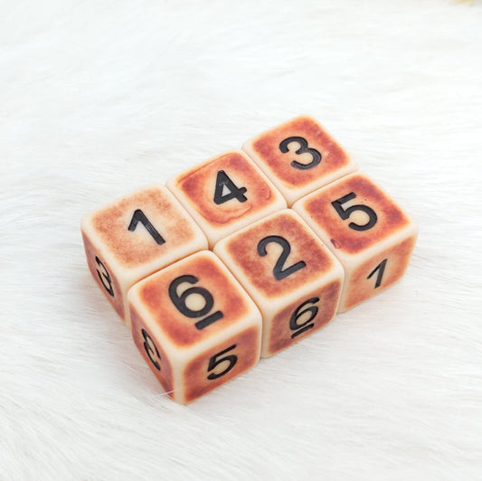 Ancient Bone D6 Set – 6 Dice for DnD Warhammer TTRPG 16mm Standard Size - Fennek and Finch