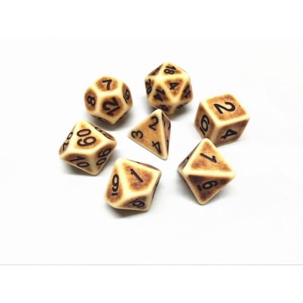 Ancient Bones Dice Set – Faux Bone Resin with Weathered Finish (7 - Piece) - Fennek and Finch