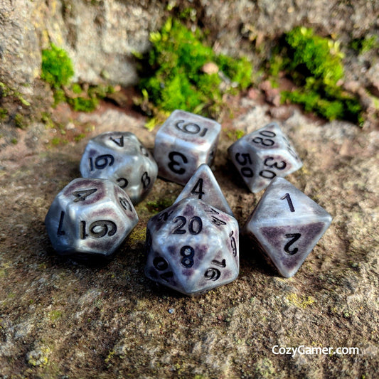 Ancient Gray Dice Set – Matte Gray Resin with Black Font - Fennek and Finch