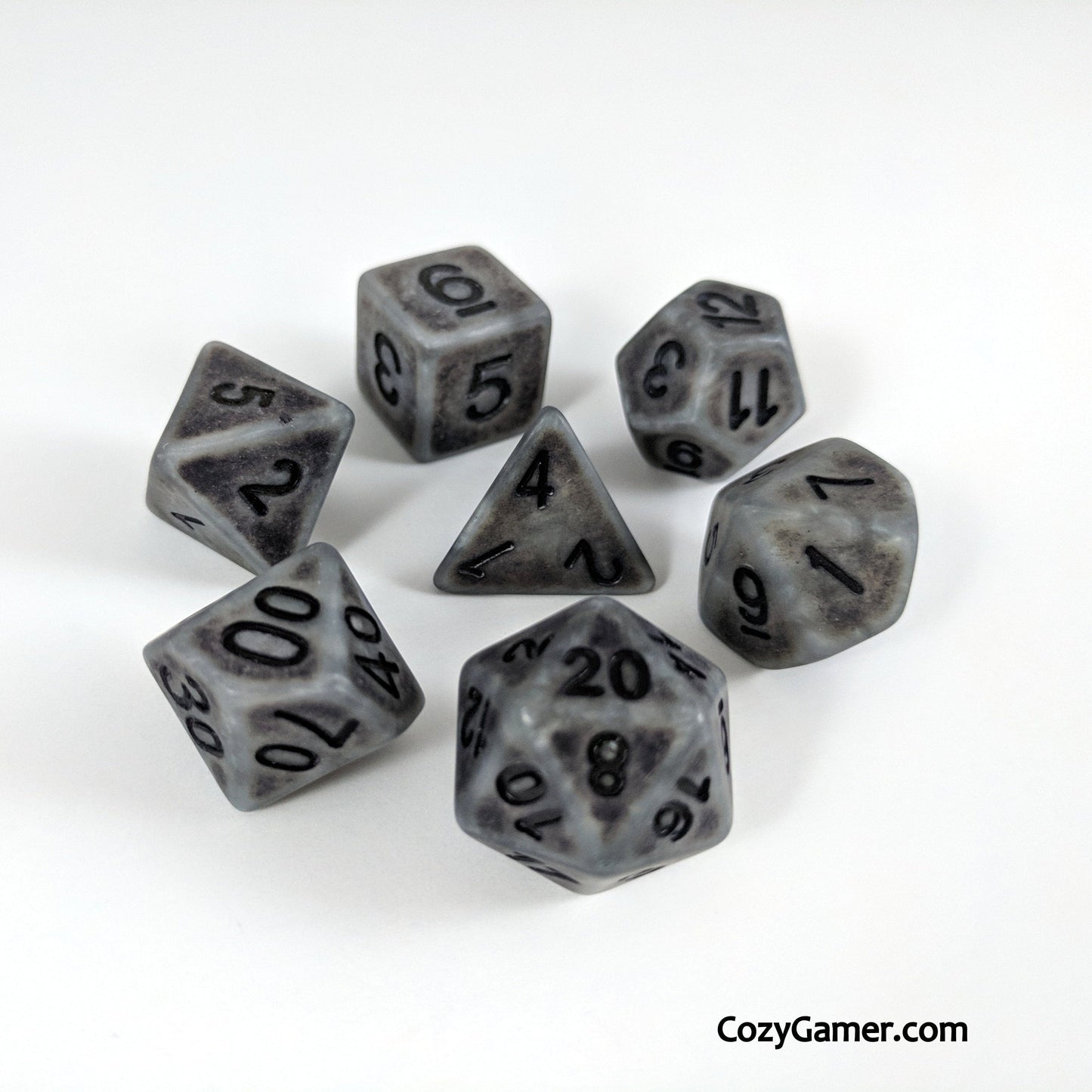 Ancient Gray DnD Dice Set, Matte Gray Aged Dice - CozyGamer