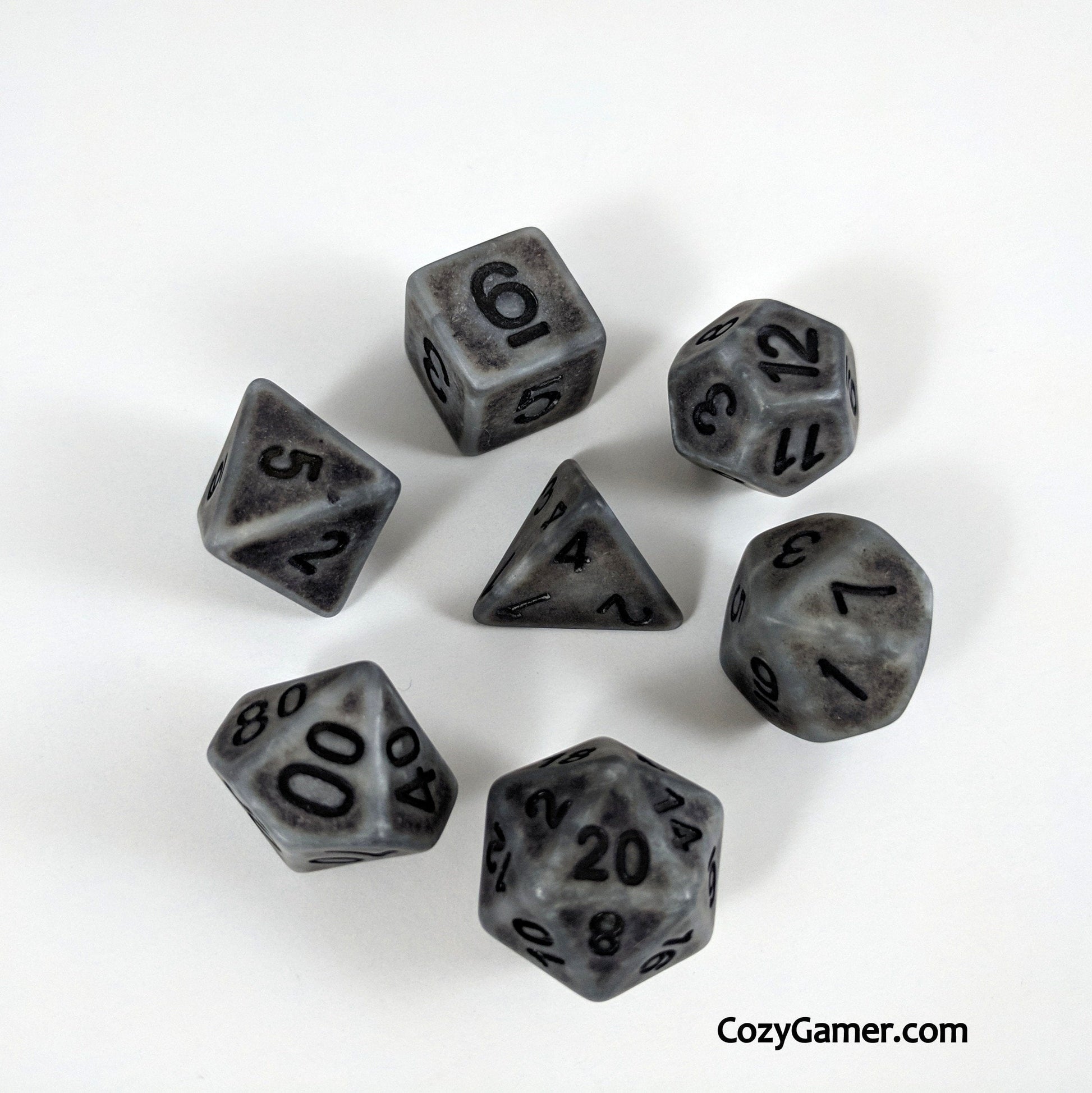 Ancient Gray DnD Dice Set, Matte Gray Aged Dice - CozyGamer