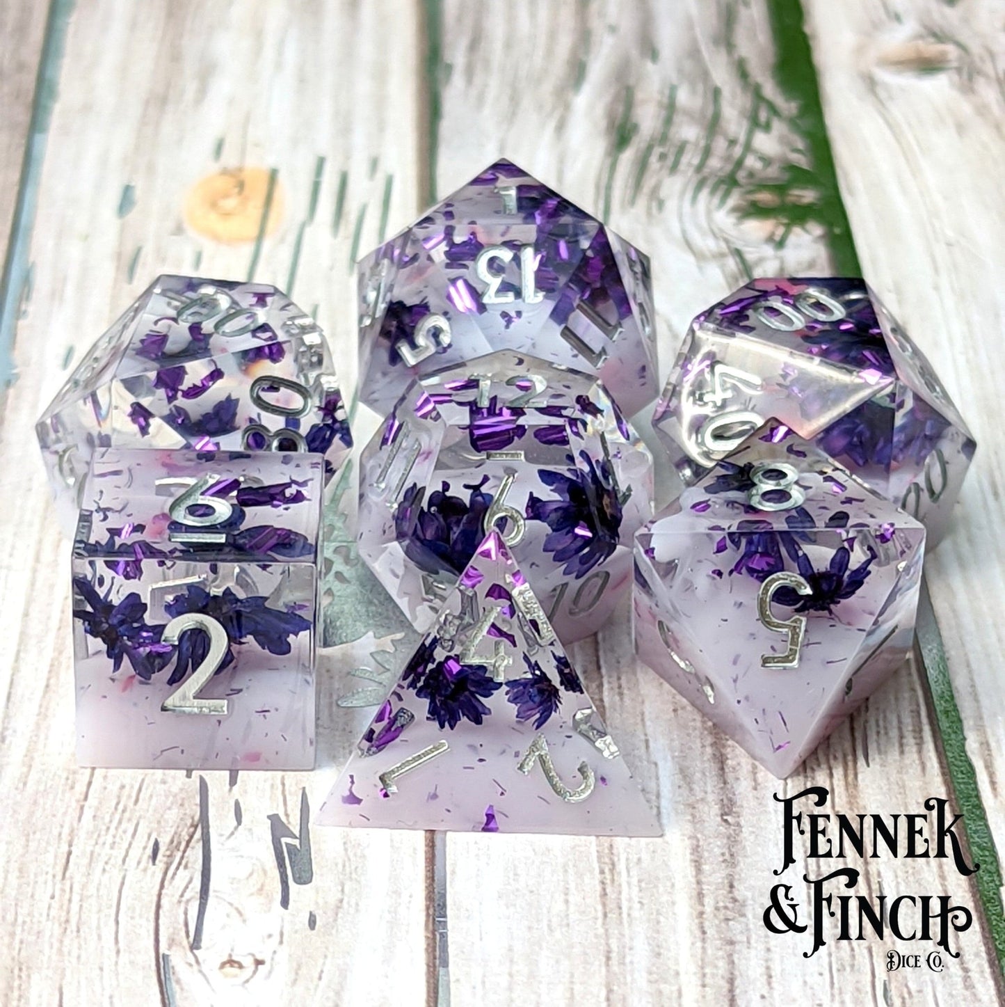 ✨ Antidote - 7 Piece Sharp Edge DnD Dice Set - Fennek and Finch