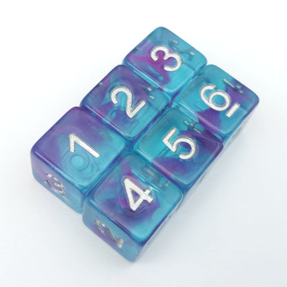 Aquarium Ribbon D6 Set – 6 Blue Purple Ocean Dice for DnD Warhammer TTRPG Dice Sets & Games Fennek and Finch