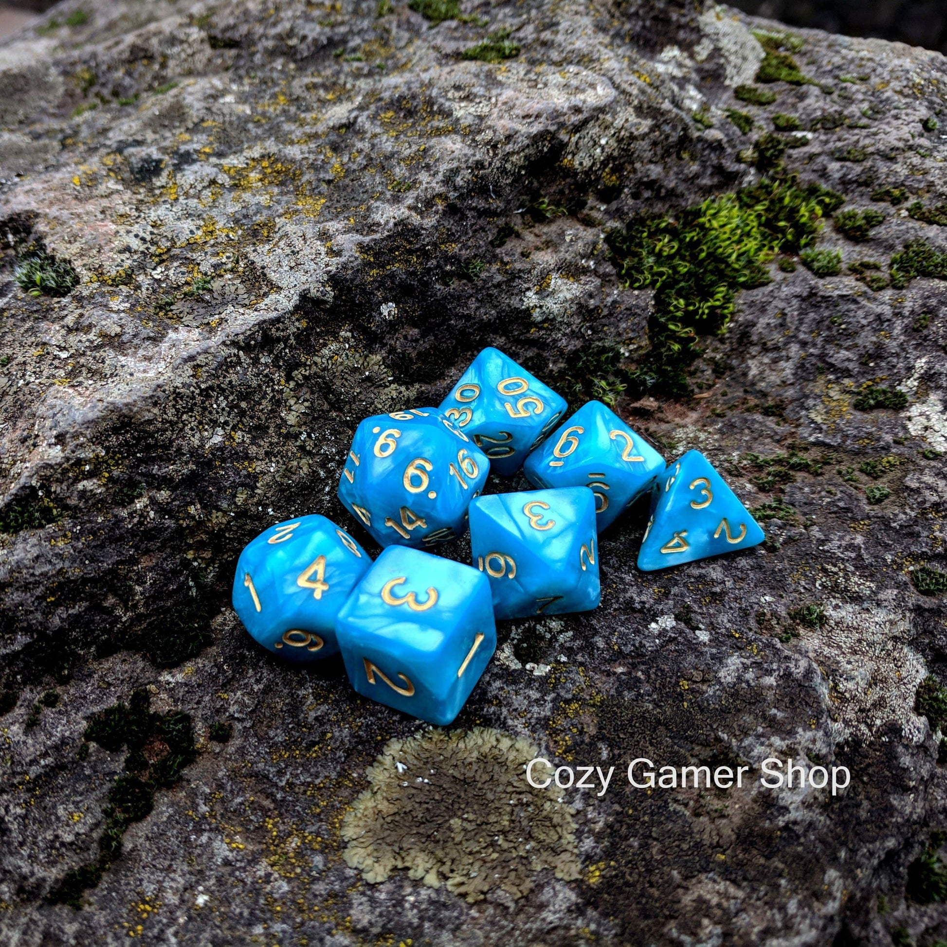 Aquatic Dice Set, Teal Blue Pearly Dice - CozyGamer