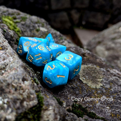 Aquatic Dice Set, Teal Blue Pearly Dice - CozyGamer