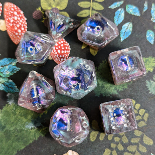 Arcane Eye Dice Set – 8-Piece Purple Eye DnD Dice for Wizards & Warlocks Dice Sets & Games Fennek and Finch