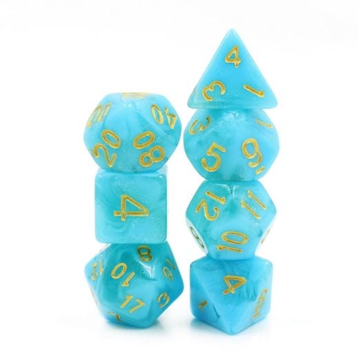 Atlantis Dice Set – Light Shimmering Blue Resin - Fennek and Finch