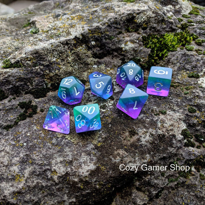 Aurora Dice Set. Purple Blue and Green Layered Rainbow Dice Dice sets Fennek and Finch