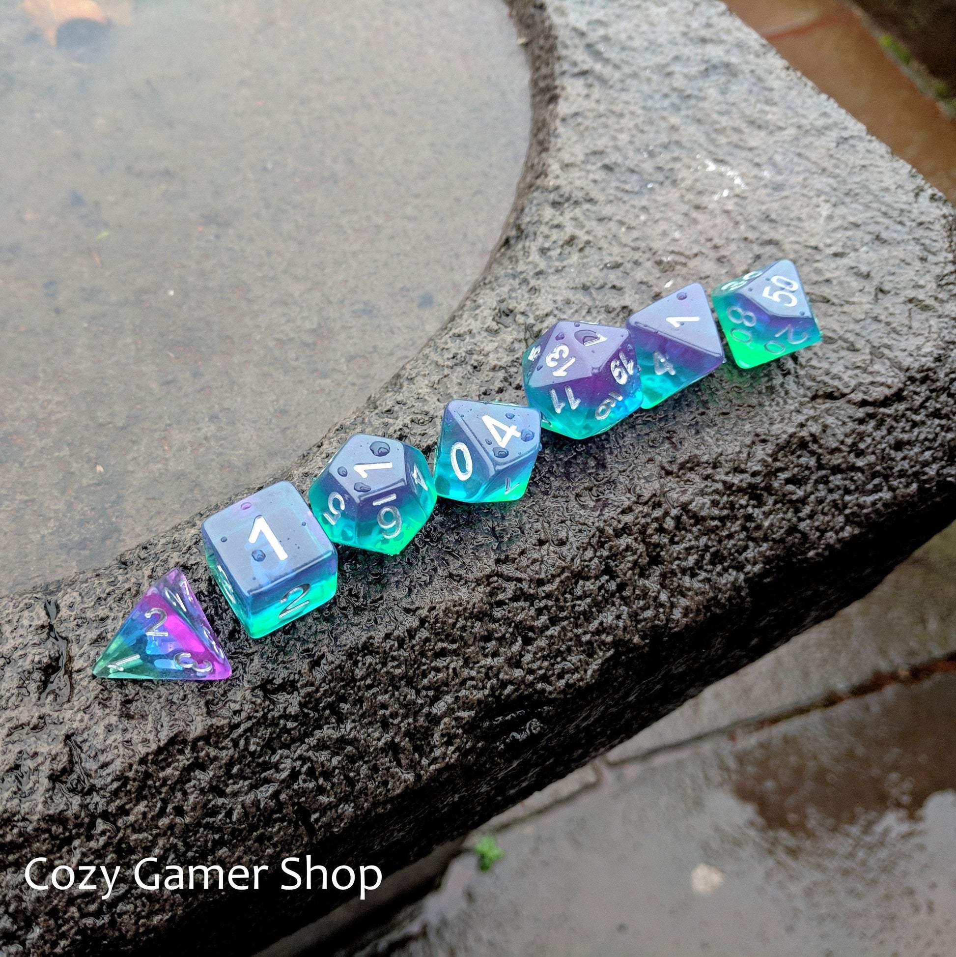 Aurora Dice Set. Purple Blue and Green Layered Rainbow Dice Dice sets Fennek and Finch