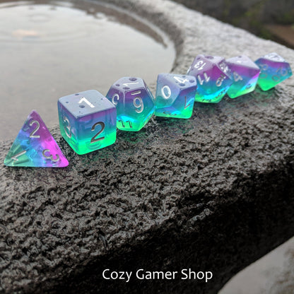 Aurora Dice Set. Purple Blue and Green Layered Rainbow Dice Dice sets Fennek and Finch