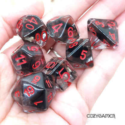 Bat Dice Set – 7-Piece Black Red Tiny Bats Gothic DnD Dice Dice sets Fennek and Finch