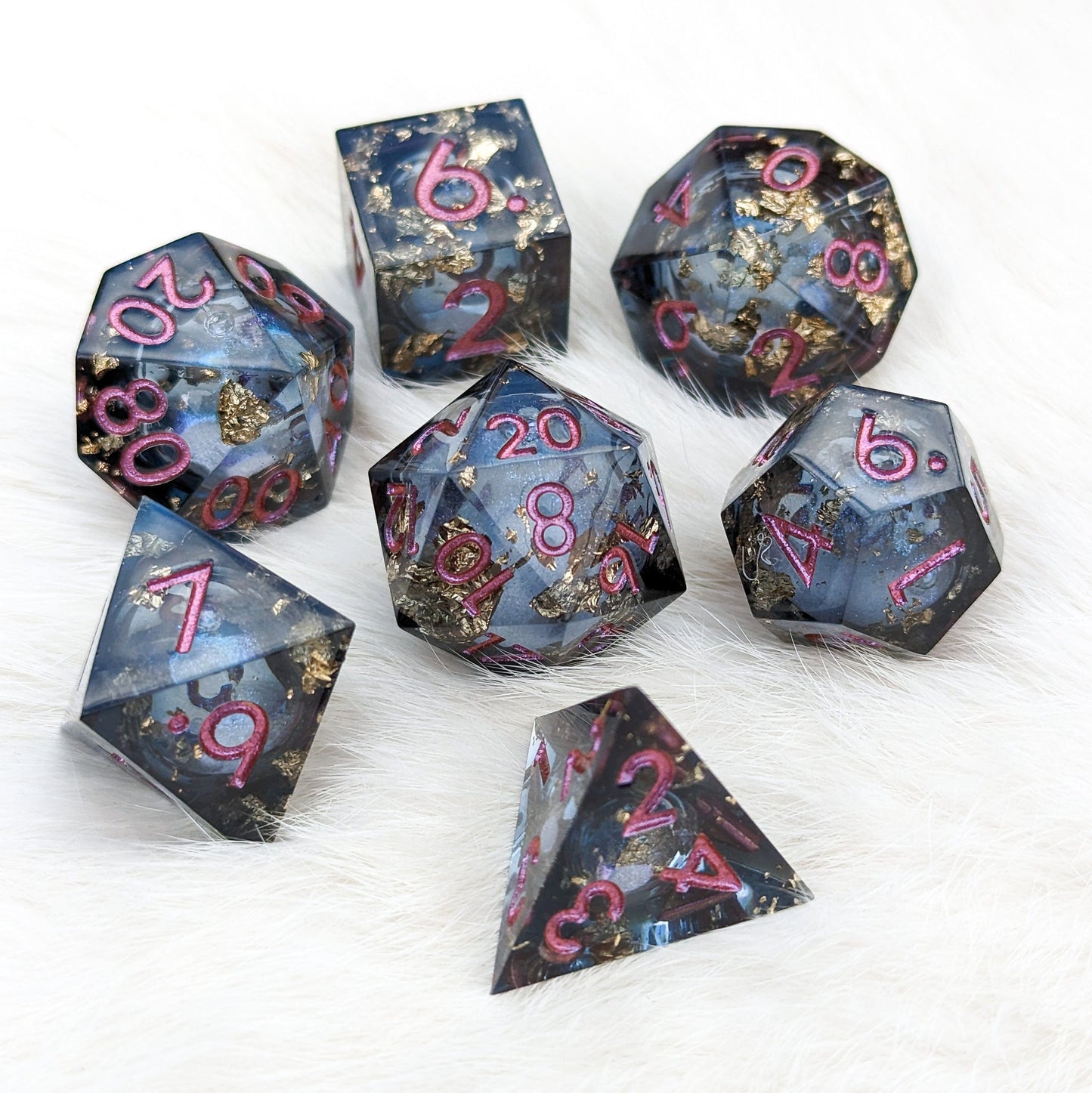 Black and Gold Liquid Core Sharp Edge Resin DnD Dice Set