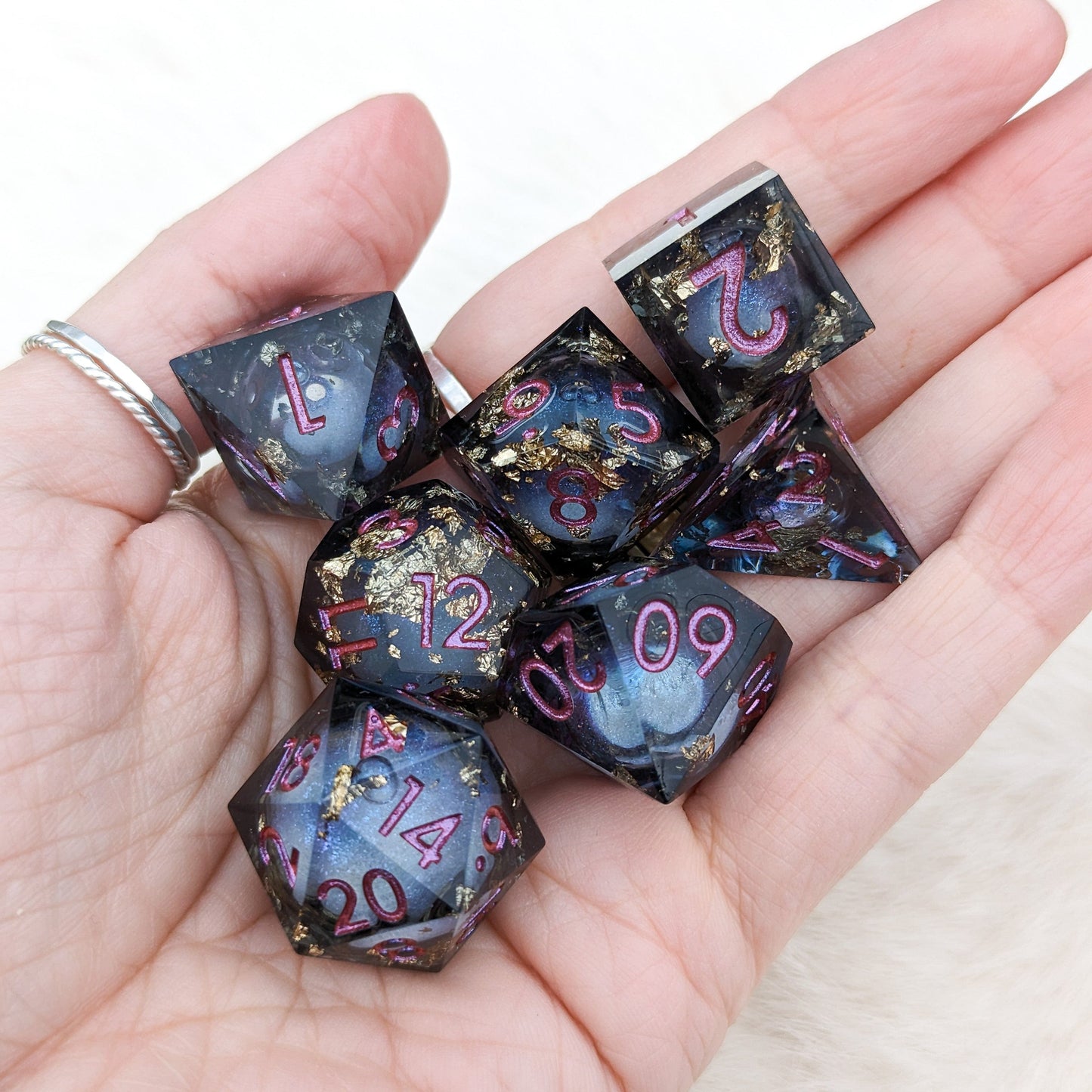 Black and Gold Liquid Core Sharp Edge Resin DnD Dice Set