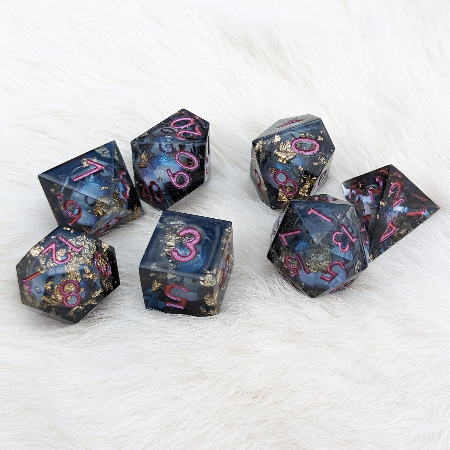 Black and Gold Liquid Core Sharp Edge Resin DnD Dice Set