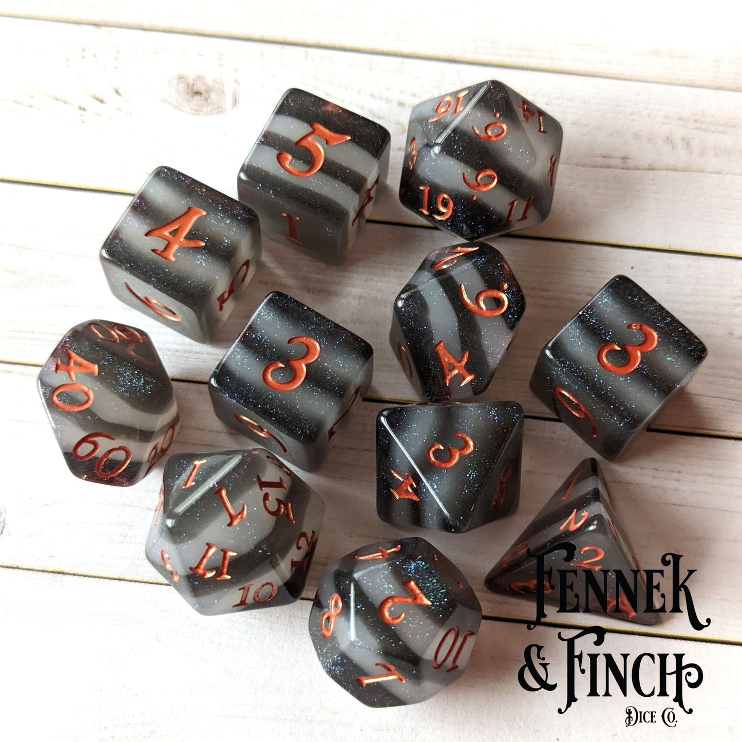 Black and White Stripe Dice Set. 7 and 11 piece DND dice