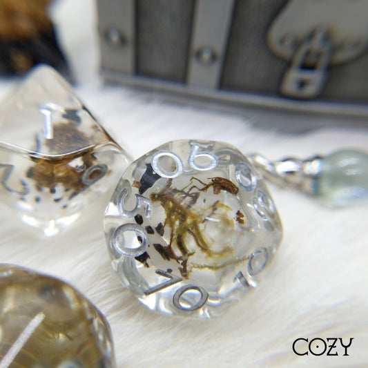 Black Koi Fish and Moss Dice Set. Little Fish and Dried Moss DND dice set - Fennek and Finch