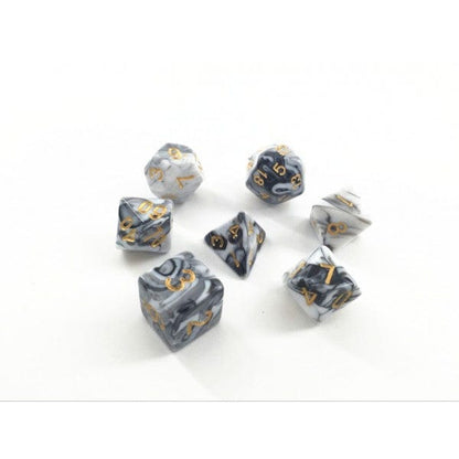 Black & White Marble Dice Set – Marbled Acrylic with Gold Font Dice sets Fennek and Finch