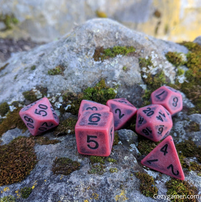 Blood Dice Set – 7-Piece Matte Red Ancient Resin DnD Dice Dice sets Fennek and Finch